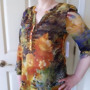 NWT Soft Surroundings Multicolor Rolled Sleeve Tunic Small